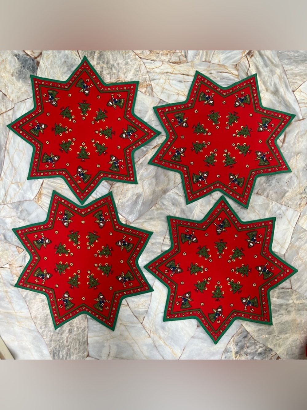 Vintage Kolf Holiday Christmas Star Shaped Red Napkins Placemats Set 4 Austria